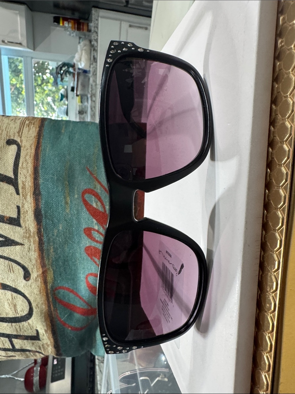 Montana West Black Frame Sunglasses with Purple Lenses